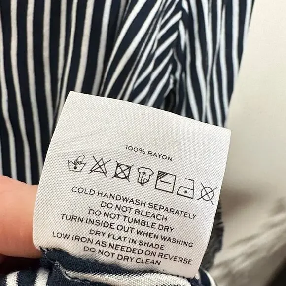 FAITHFULL THE BRAND Neroli Navy Blue Striped Long Sleeve Dress Tassel {TT35} - Picture 7 of 7